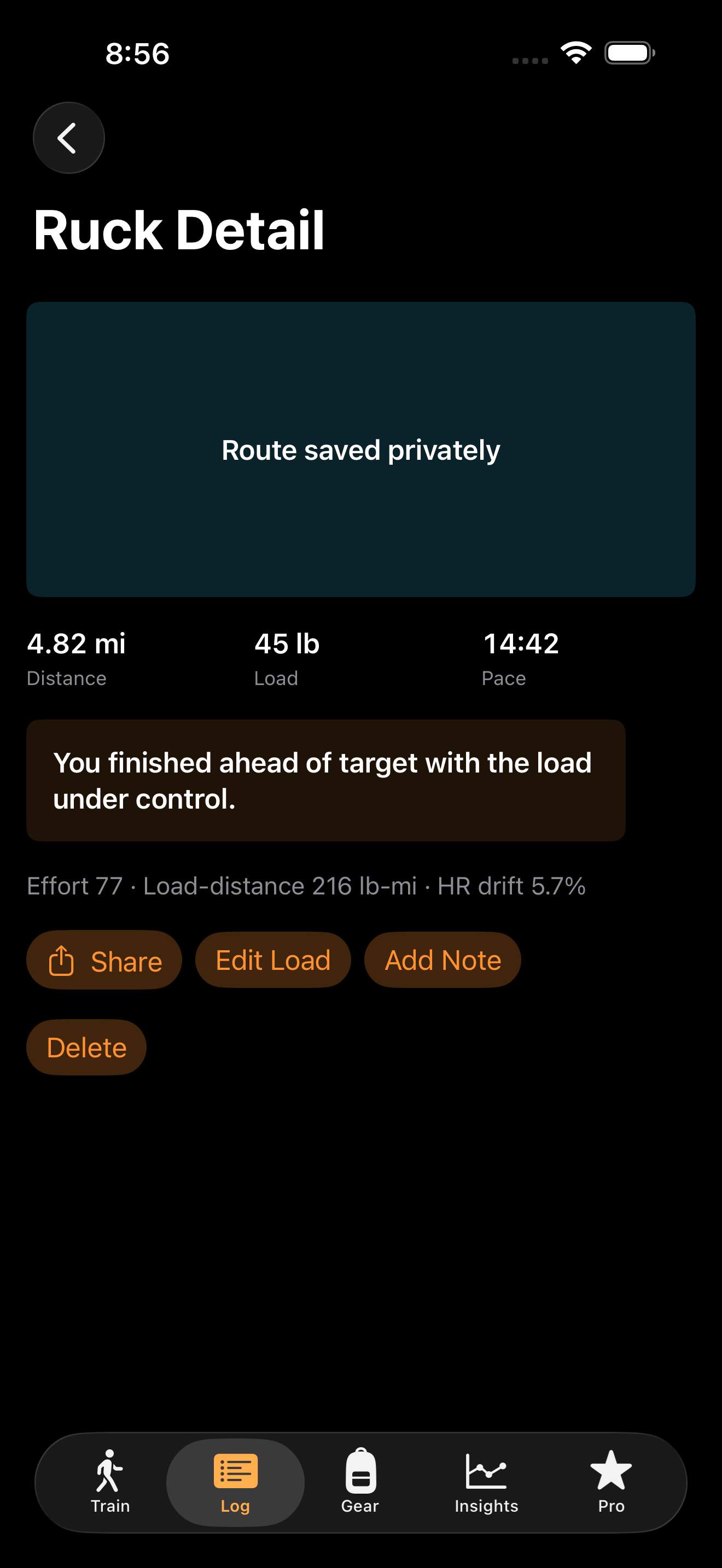 Ruck Mode real iPhone ruck detail screenshot.