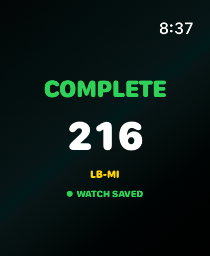 Ruck Mode Apple Watch completed ruck screenshot.