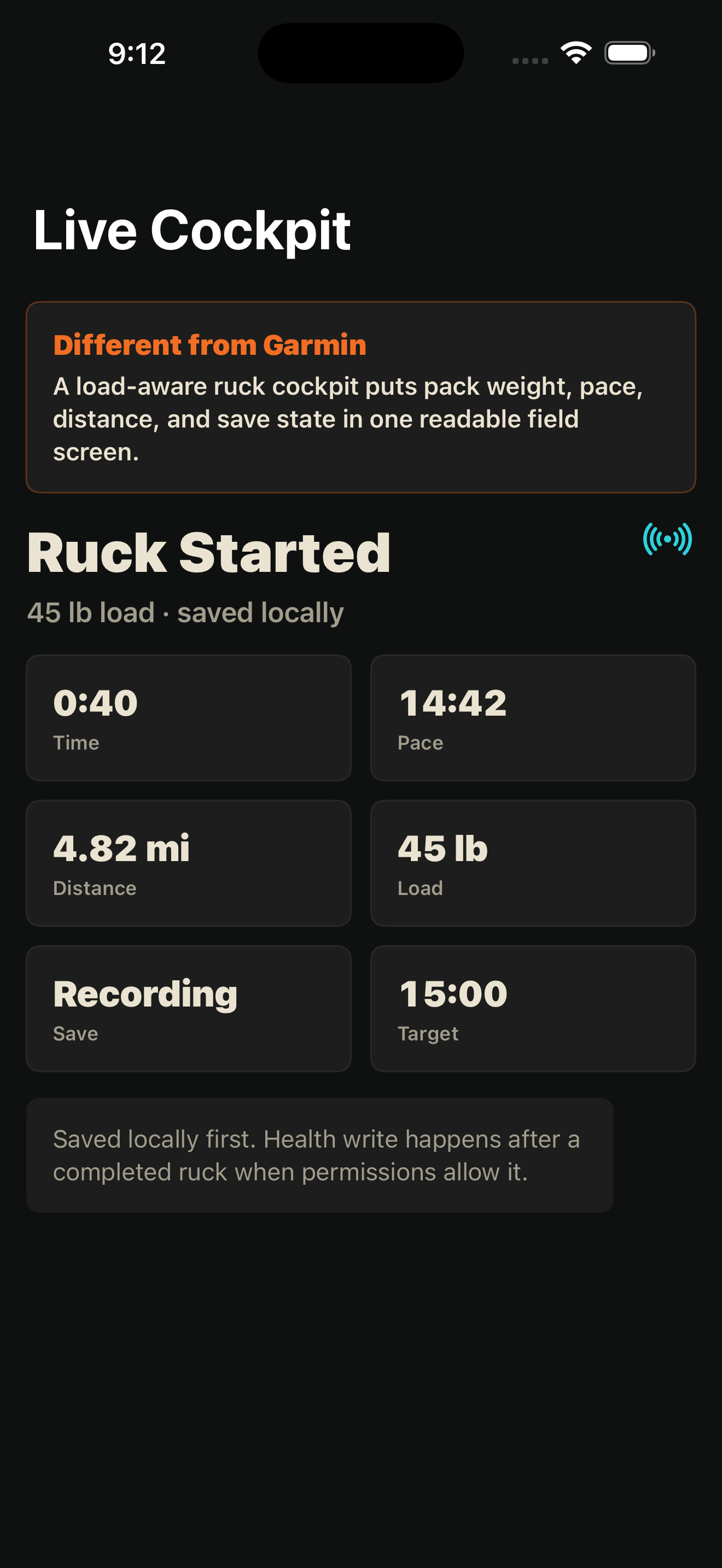 Ruck Mode live ruck cockpit screenshot