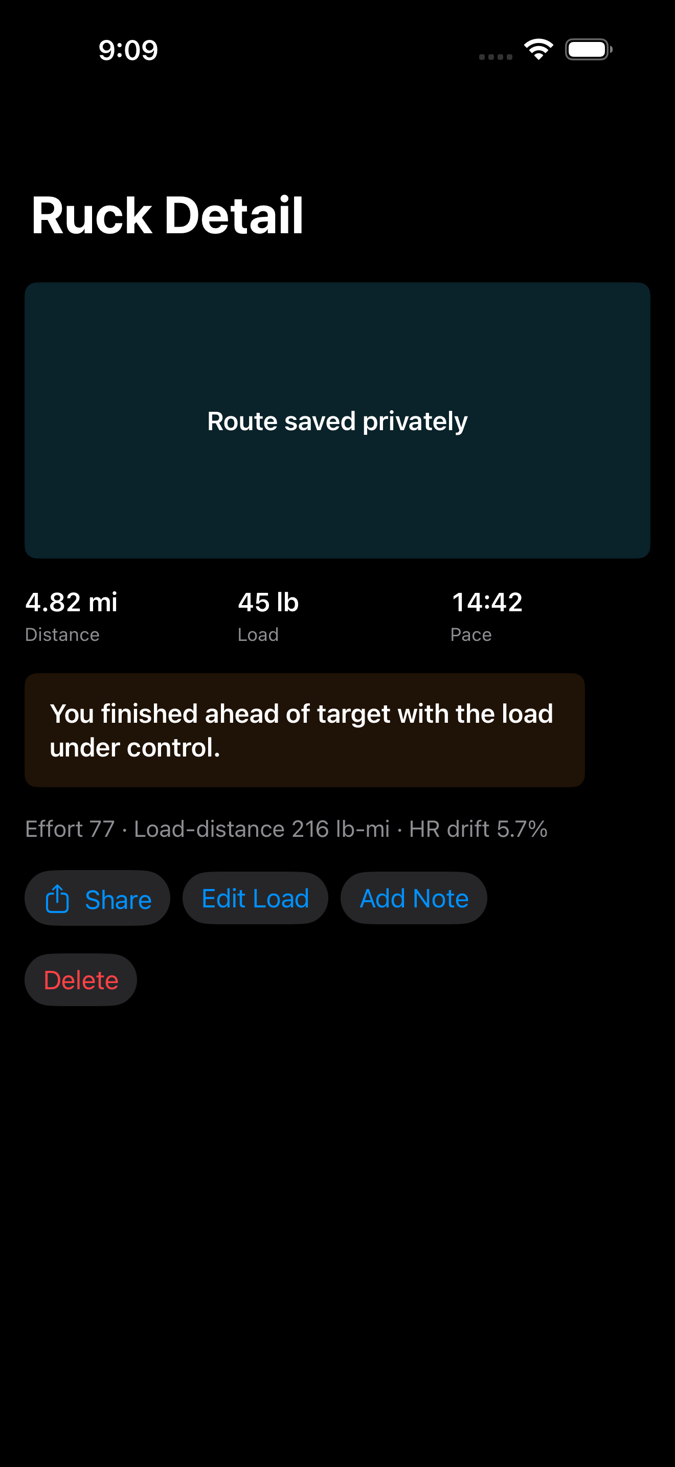 Ruck Mode mission log debrief screenshot.
