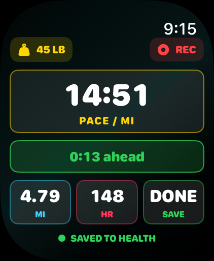 Ruck Mode Apple Watch live cockpit screenshot