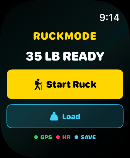 Ruck Mode Apple Watch start screen screenshot
